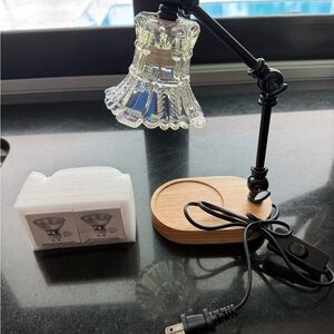 Glass Bell Melting Wax Table Lamp with Wood Base - Iridescent Clear